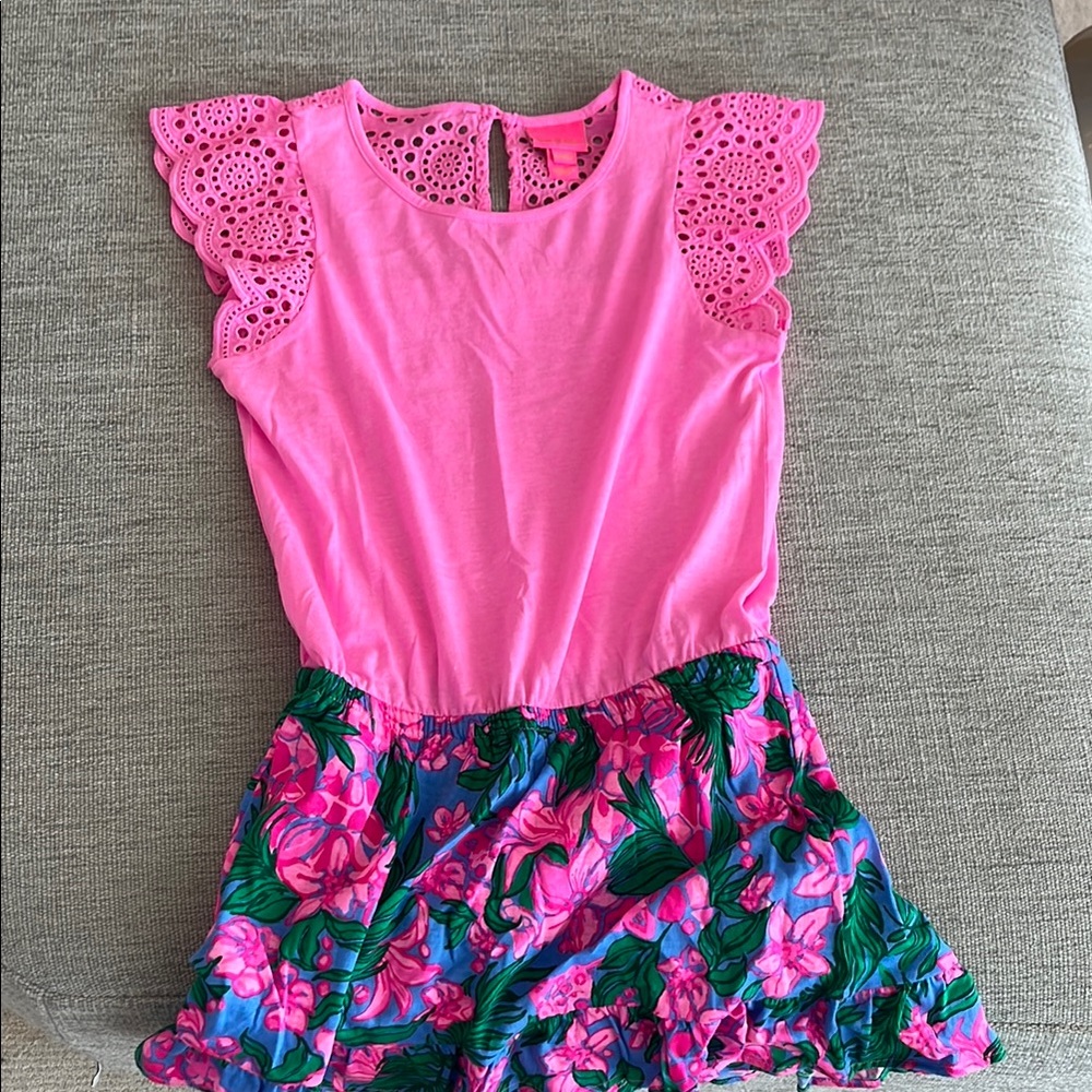 Lilly Pulitzer Pink Eyelet Top with Floral Skirt